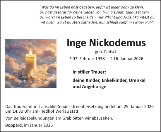 Traueranzeige von Inge Nickodemus von WochenSpiegel
