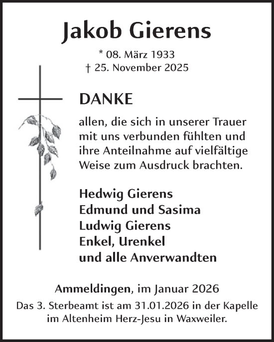 Traueranzeige von Jakob Gierens von WochenSpiegel