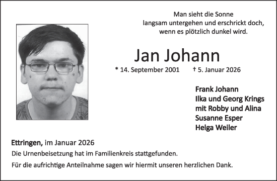 Traueranzeige von Jan Johann von WochenSpiegel