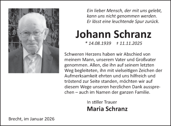 Traueranzeige von Johann Schranz von WochenSpiegel