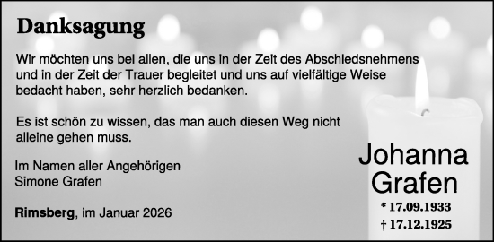 Traueranzeige von Johanna  Grafen von WochenSpiegel