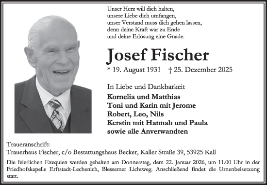 Traueranzeige von Josef Fischer von WochenSpiegel