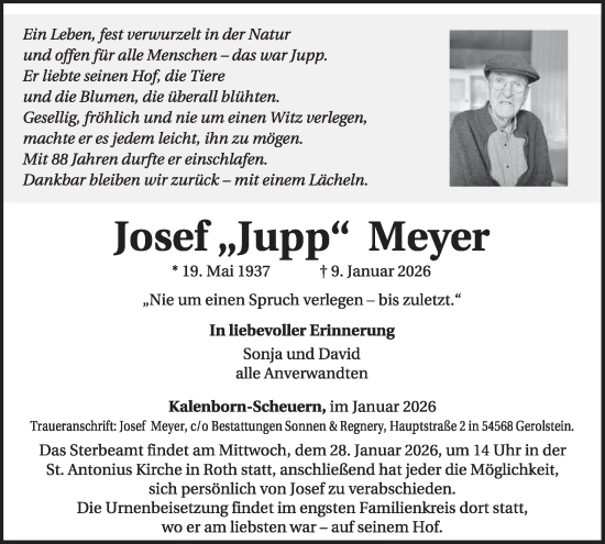 Traueranzeige von Josef Meyer von WochenSpiegel