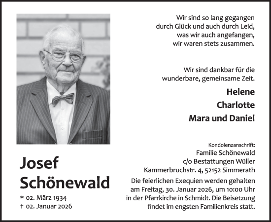 Traueranzeige von Josef Schönewald von WochenSpiegel