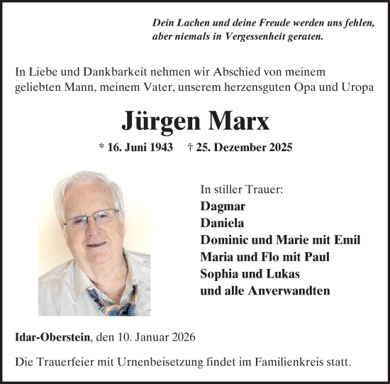 Traueranzeige von Jürgen Marx von WochenSpiegel