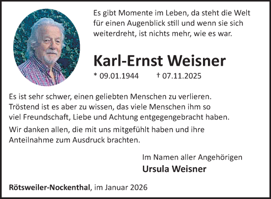 Traueranzeige von Karl-Ernst Weisner von WochenSpiegel