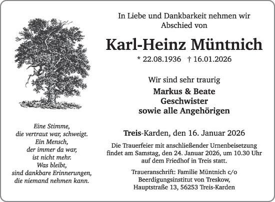 Traueranzeige von Karl-Heinz Müntnich von WochenSpiegel