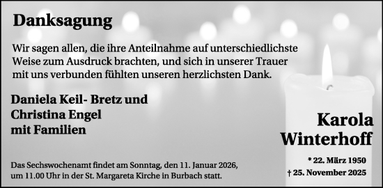 Traueranzeige von Karola Winterhoff von WochenSpiegel