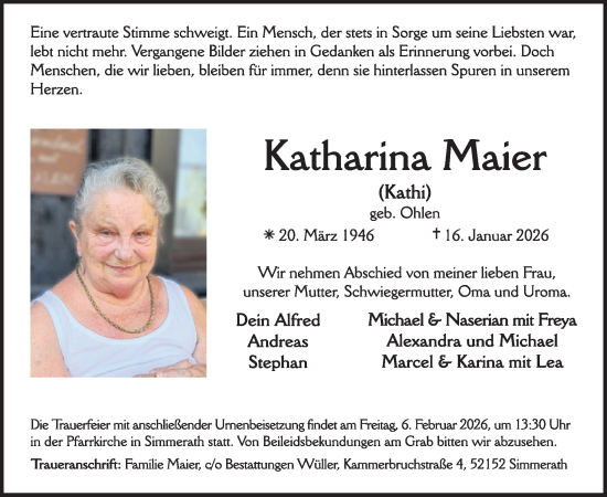 Traueranzeige von Katharina Maier von WochenSpiegel