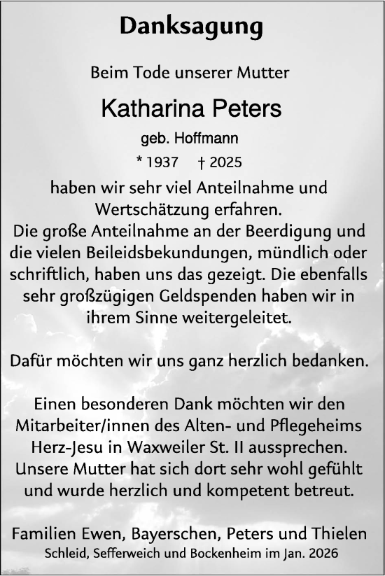 Traueranzeige von Katharina Peters von WochenSpiegel