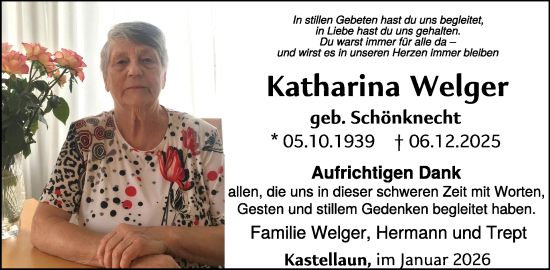 Traueranzeige von Katharina Welger von WochenSpiegel