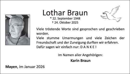 Traueranzeige von Lothar Braun von WochenSpiegel
