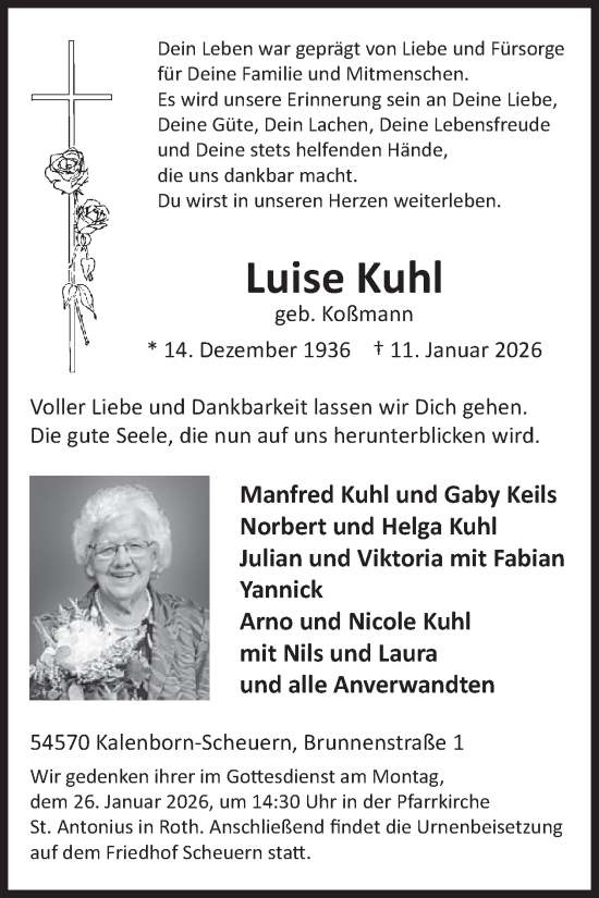 Traueranzeige von Luise Kuhl von WochenSpiegel