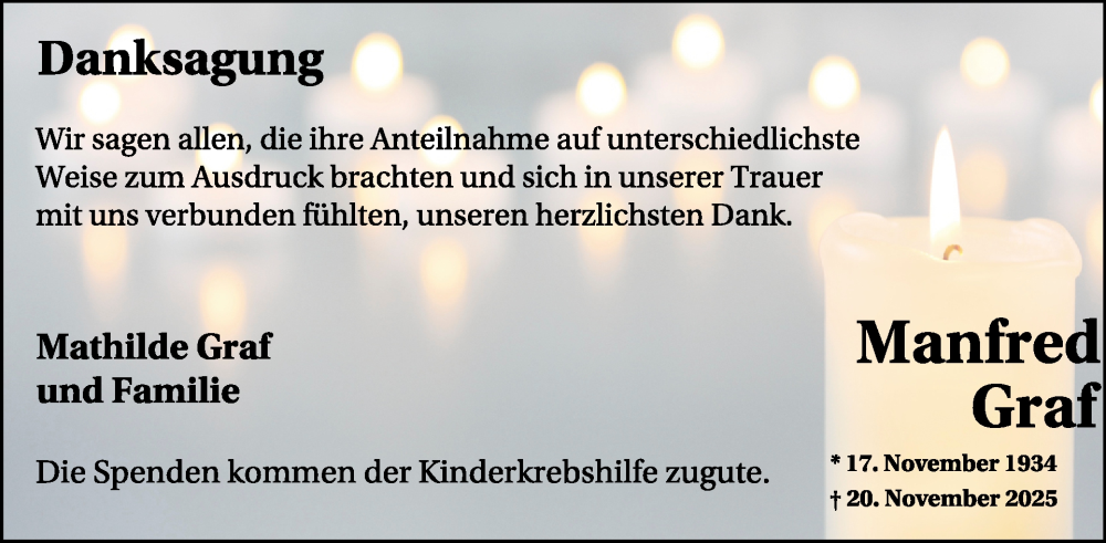  Traueranzeige für Manfred Graf vom 21.01.2026 aus WochenSpiegel