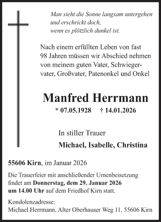 Traueranzeige von Manfred Herrmann von WochenSpiegel