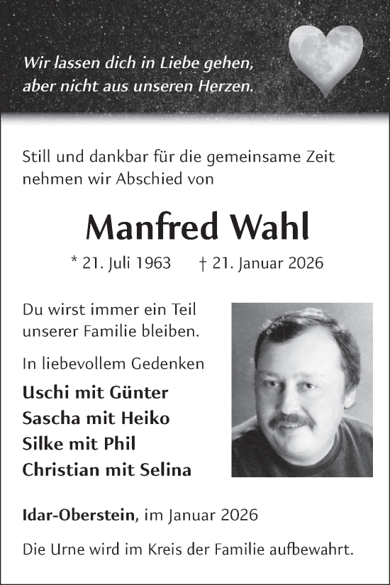 Traueranzeige von Manfred Wahl von WochenSpiegel