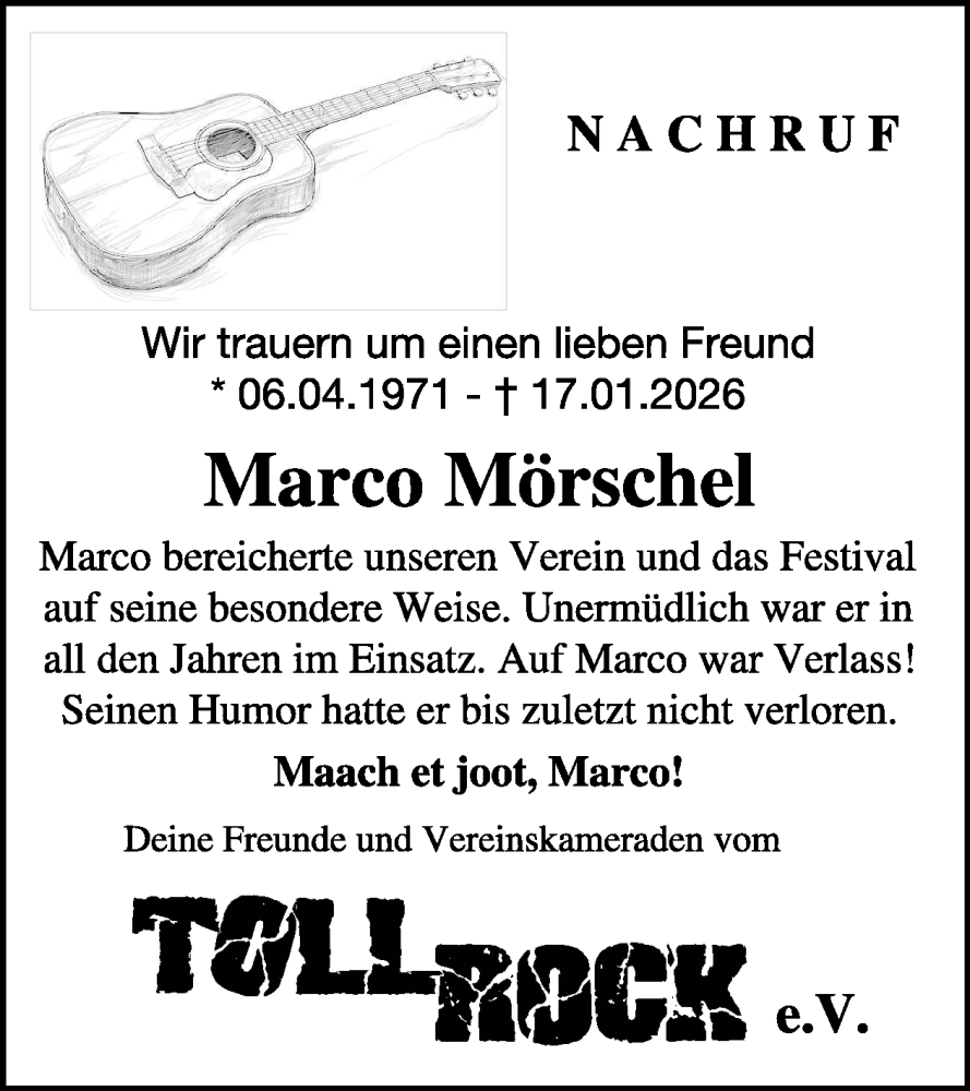  Traueranzeige für Marco Mörschel vom 28.01.2026 aus WochenSpiegel