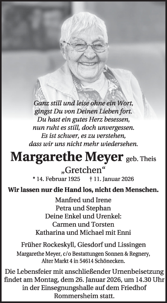 Traueranzeige von Margarethe Meyer von WochenSpiegel