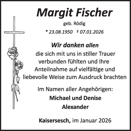 Traueranzeige von Margit Fischer von WochenSpiegel