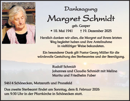 Traueranzeige von Margret Schmidt von WochenSpiegel