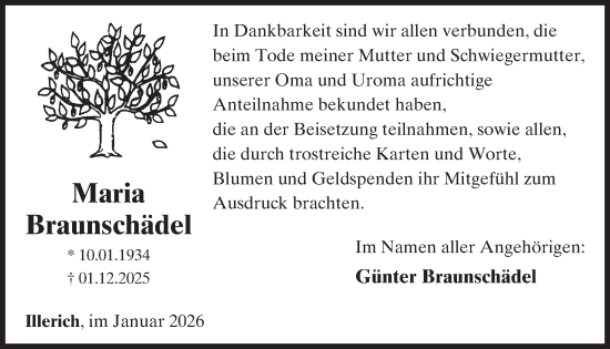 Traueranzeige von Maria Braunschädel von WochenSpiegel