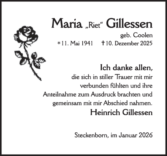 Traueranzeige von Maria Gillessen von WochenSpiegel