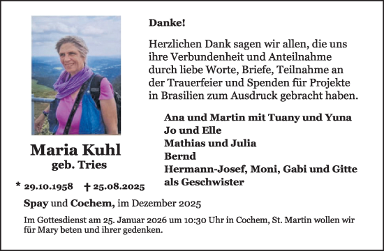 Traueranzeige von Maria Kuhl Bernd von WochenSpiegel