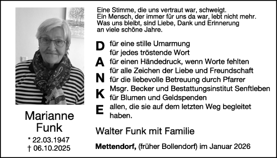 Traueranzeige von Marianne Funk von WochenSpiegel