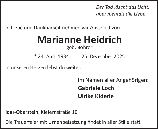 Traueranzeige von Marianne Heidrich von WochenSpiegel