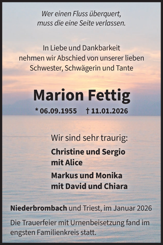 Traueranzeige von Marion Fettig von WochenSpiegel
