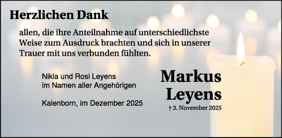 Traueranzeige von Markus Leyens von WochenSpiegel