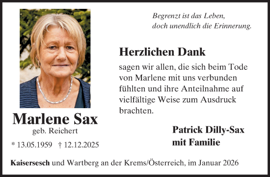 Traueranzeige von Marlene Sax von WochenSpiegel