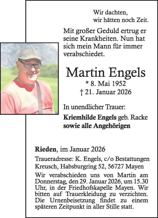 Traueranzeige von Martin Engels von WochenSpiegel