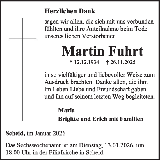 Traueranzeige von Martin Fuhrt von WochenSpiegel