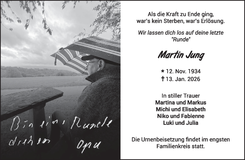  Traueranzeige für Martin Jung vom 21.01.2026 aus WochenSpiegel