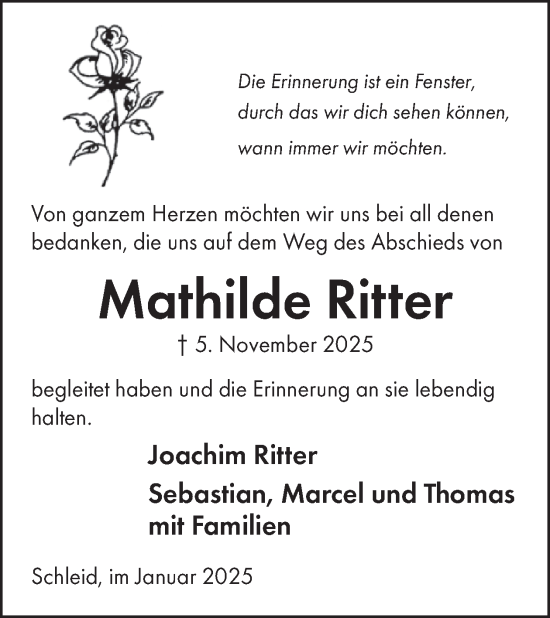 Traueranzeige von Mathilde Ritter von WochenSpiegel