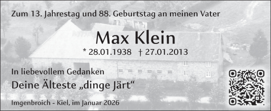 Traueranzeige von Max Klein von WochenSpiegel