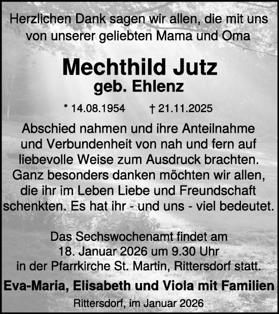 Traueranzeige von Mechthild Jutz von WochenSpiegel