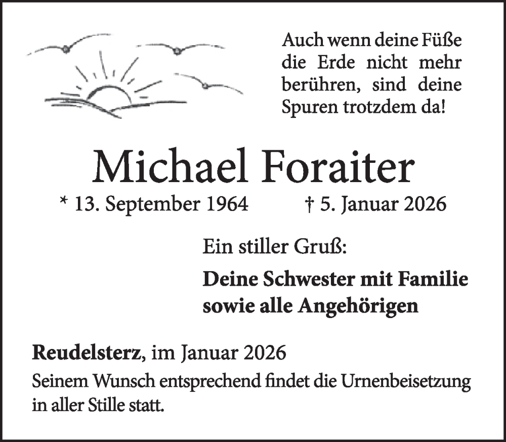  Traueranzeige für Michael Foraiter vom 28.01.2026 aus WochenSpiegel