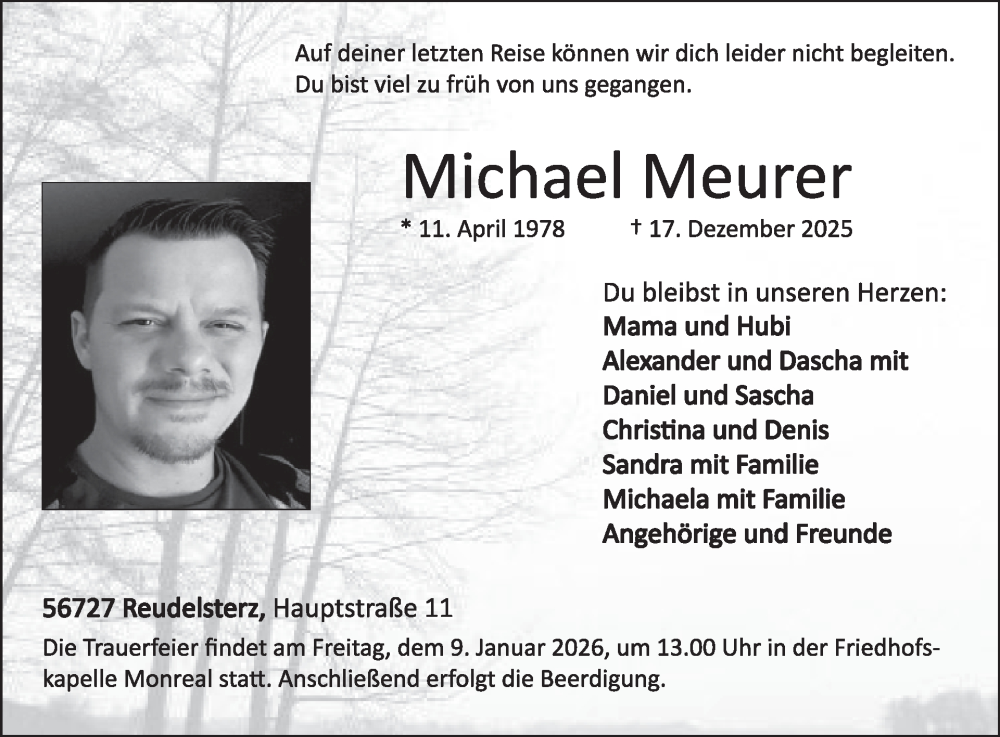  Traueranzeige für Michael Meurer vom 07.01.2026 aus WochenSpiegel