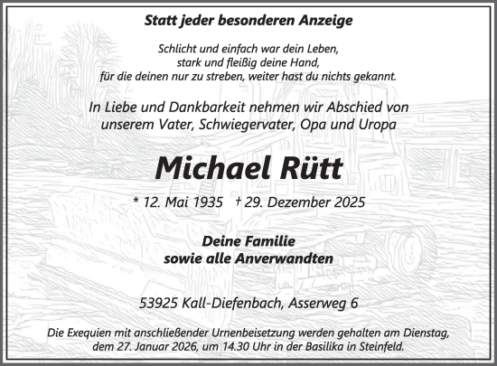 Traueranzeige von Michael Rütt von WochenSpiegel