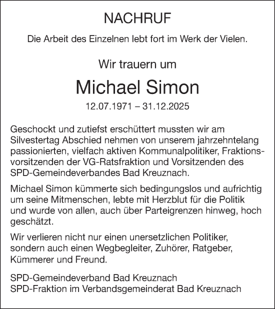 Traueranzeige von Michael Simon von WochenSpiegel