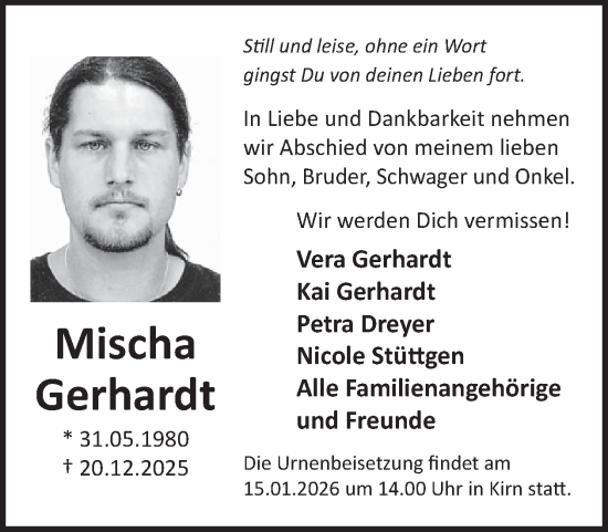 Traueranzeige von Mischa Gerhardt von WochenSpiegel