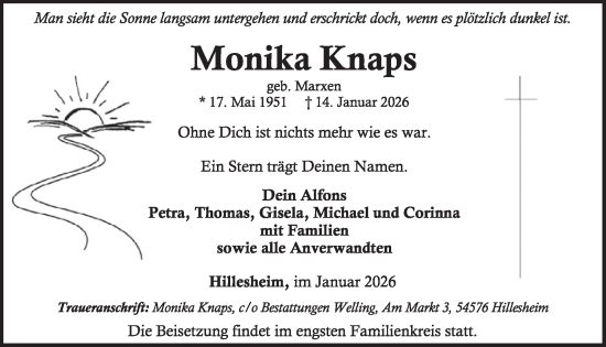 Traueranzeige von Monika Knaps von WochenSpiegel