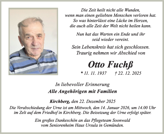 Traueranzeige von Otto Fuchs von WochenSpiegel