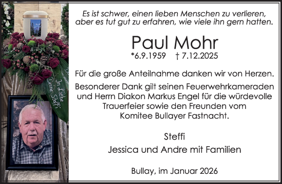 Traueranzeige von Paul Mohr von WochenSpiegel