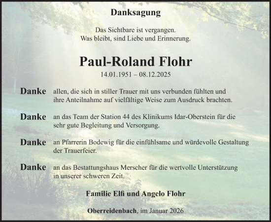 Traueranzeige von Paul-Roland Flohr von WochenSpiegel