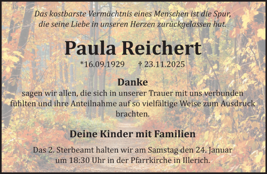 Traueranzeige von Paula Reichert von WochenSpiegel