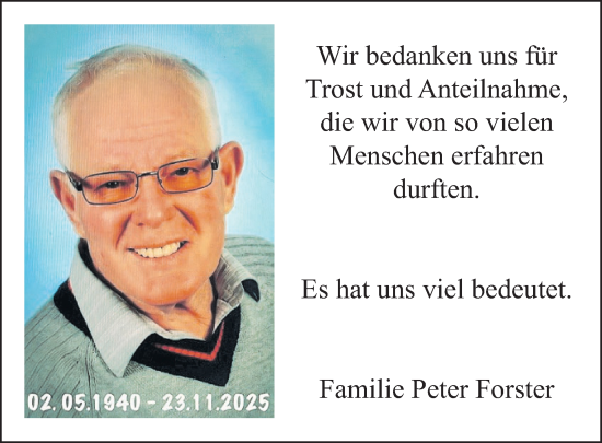 Traueranzeige von Peter Forster von WochenSpiegel