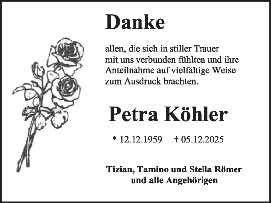 Traueranzeige von Petra Köhler von WochenSpiegel